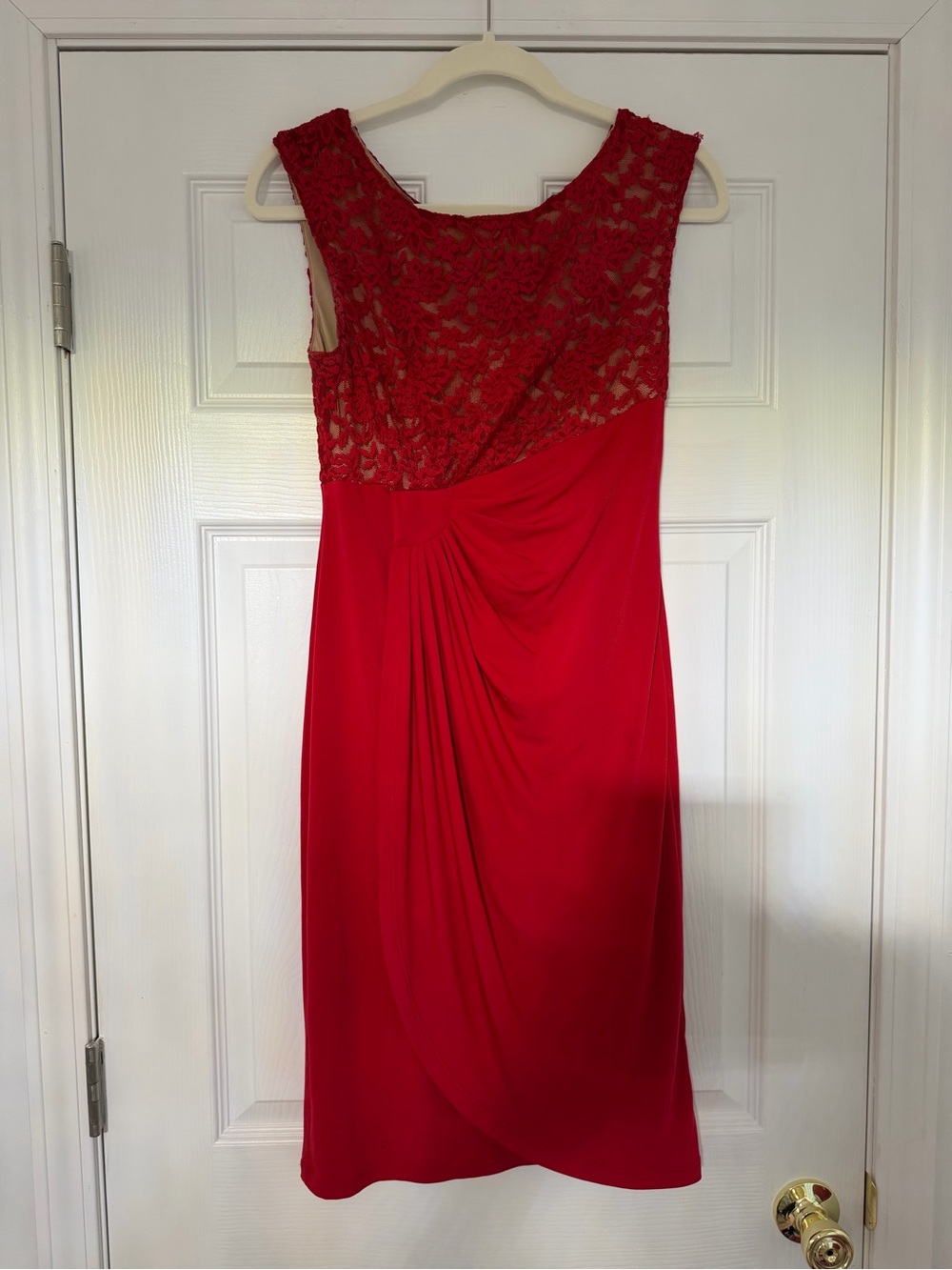 Connected Apparel Red Lace Bodice Draped Women’s Dress Sz 6